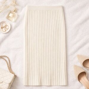 H&M Rib-Knit Pencil Skirt Natural White/Ivory Cream S NWT